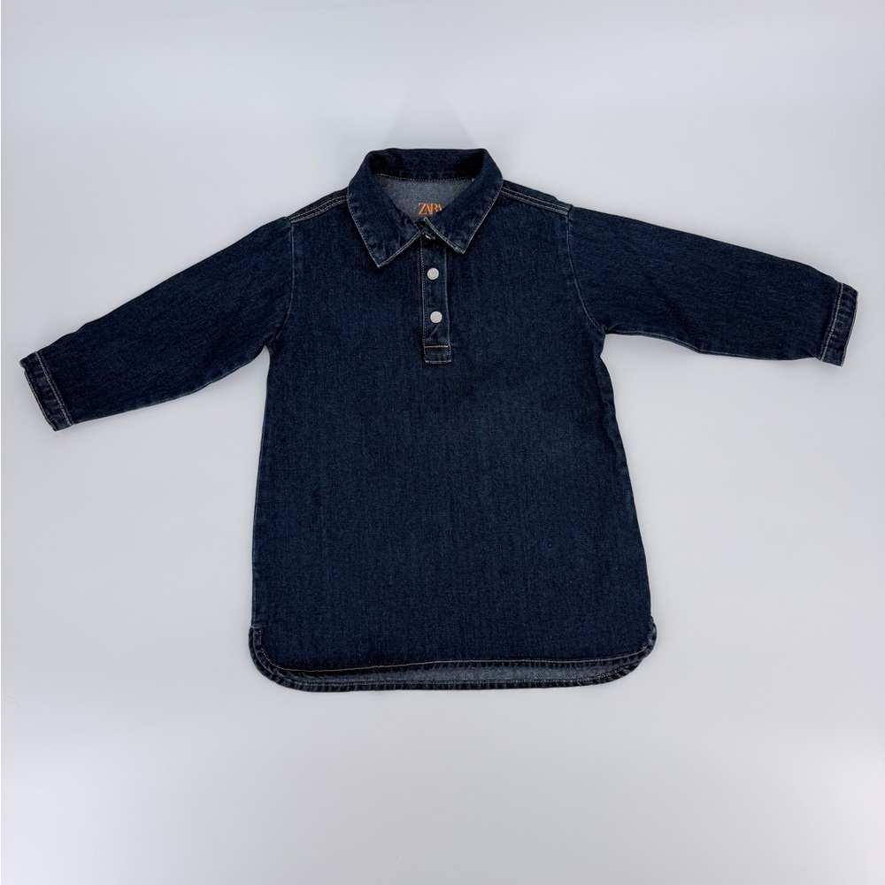Zara Kids Denim Dress 2–3Y Blue Long Sleeve Snap Front